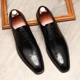 Italian Brown Black Genuine Leather Oxford Dress High Quality Lace Up Suit Shoes Footwear Wedding Formal Mens Derby Shoe