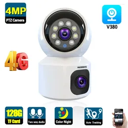 Sim Card Indoor Camera Dual Lens 4MP Colour Night Vision Two Way Audio Auto Tracking Camara Wireless Video Surveillance