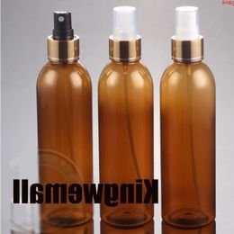 300pcs/lot 250ML Amber PET Bottle With Gold Aluminum Ring ,250ML Mist Sprayer Brown Bottle, 250ml Plastic Bottlegoods Mxvwe