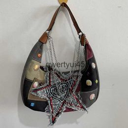 Shoulder Bags Rock alf Moon Bags Women Luxury Designer andbags And Purse 2024 New In Canvas Embroidery Star Leers Underarm Cains Soulderqwertyui45