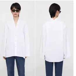 Women's T Shirts 2024 Spring TOT Leisure Commuter Cotton Poplin Drop Shoulder V-Neck Single Breasted Loose Shirt