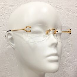 Óculos retangulares vintage, óculos sem aro, armação dourada, lentes transparentes, óculos masculinos, armação óptica dourada, armações de óculos de sol da moda com caixa