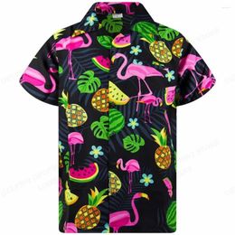 Men's Casual Shirts Flamingo Hawaiian Beach Summer Shirt Tropic Leaf 3d Printing Women's Fashion Short Sleeve Blouse