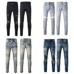 Mens Jeans AMR Mens Trousers fashion brand Man Clothing jeans the mens and womens pants jeans for mens Distressed Black Ripped Biker Slim Fit Motorcycle sweatpants