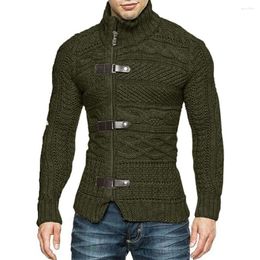 Men's Sweaters Fashion Man Leather Button Zip Up Winter Cardigan Sweater Turtleneck Cable Knit Cardigans Coat Tops Clothing For Men