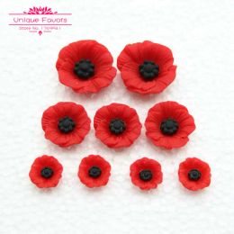 Miniatures 50pcs Chic Resin Poppy Flower Cabochon Flat Back Artificial Red Flower Beads Miniature Poppy Flower Jewelry Accessory Home Decor