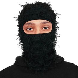 Balaclava Distressed Knitted Full Face Ski Mask Beanie Unisex Camouflage Fleece Fuzzy Winter Hat 240124