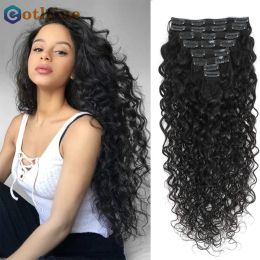 Wigs Wigs Wigs Eotltiue Water Wave Clips in Hair Brazilian Human Hair 8 Pieces and 120g/set Natural Color 824 Inches Remy Hair
