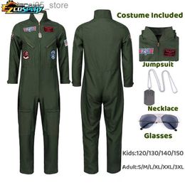 Theme Costume Adult Kids Fighter Pilot Come Air Force Flight Suit Roleplay with Aviator Accessories Men Army Green Military Pilot Jumpsuit Q240130