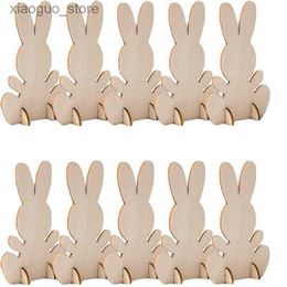 Other Event Party Supplies 10pcs Easter Wood Bunny Rabbit DIY Hand drawn Wooden Ornament Crafts Kids Toy Gift Happy Easter Party Home Desktop Decoration 240130