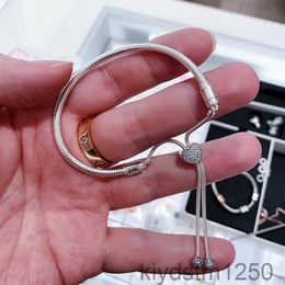 S925 Sterling Silver Bracelets for Woman Diy Jewellery Snake Chain Slider Hearts Cz Diamond Charm Bracelet Fit Charms Lady Birthday Gift with Original Box 3hmj
