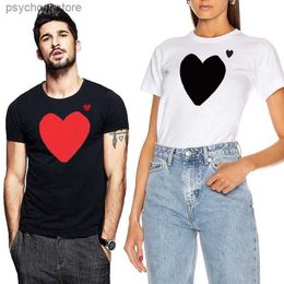 Men's T-Shirts Men Women T-shirt Cotton Blue Heart Print Eye Embroidery Summer O-neck Short-sleeved Straight Unisex Couple T-shirt Q240130