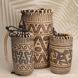 Backpack Style Totem grass woven raan bag single and double soulder pure andmade beac vacation retro bucketqwertyui879