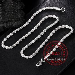 925 Sterling Silver 16 18 20 22 24 Inch 4mm ed Rope Chain Necklace For Women Man Fashion Wedding Charm Jewelry220g