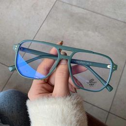 SO&EI Fashion Square Double Bridges TR90 Women Glasses Frame Clear Anti-Blu-Ray Eyewear Retro Men Optical Frame Computer Goggles Y2483