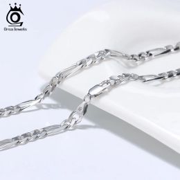 Necklace ORSA JEWELS Italian 925 Sterling Silver DiamondCut Figaro Chain Necklace S925 Silver Craft Men Women Neck Chains Jewellery SC34