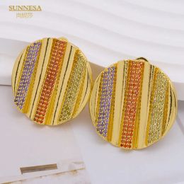 Earrings SUNNESA Luxury Colourful Zirconia African Jewellery for Bridal Wedding Women 18k Gold Plated Dubai Jewellery Round Clip Earrings