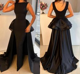 Elegant Black Mermaid Evening Prom Dresses With Detachable Tiered Ruffles Skirt Long Evening Gowns Formal Arabic Stylish Vestidos BC18145
