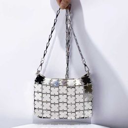 Evening Bags Metallic Ladies Evening bags For Women Luxury Designer Handbag And Purse 2024 New In Metal Sheet Woven Hollow Out Chain Shoulder