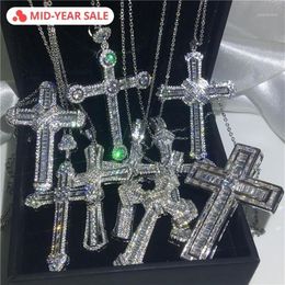 Vecalon Handmade Hiphop Big Cross pendant 925 Sterling silver Cz Stone Vintage Pendant necklace for Women men Wedding Jewelry1261s