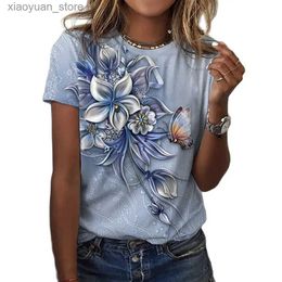 Women's T-Shirt Summer Womens T-shirts Flower Graphics Print Female Clothing Oversized Tops Tees Casual Harajuku Fashion O Neck Ladies T Shirts 240130