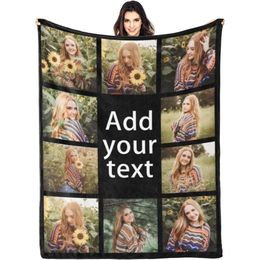 Custom Text Photo Collage Customized Blankets with Pictures Personalized Throw Blanket for Father Mom Kids Dogs Friends Couple or Lover as Christmas