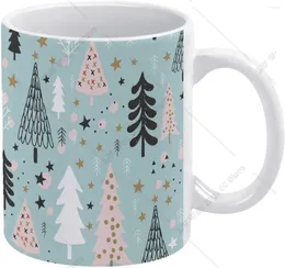 Mugs Winter Christmas Trees Mug Pink Coffee Xmas Ceramic Drinking Cup With Handle 11oz For Office Home Gift