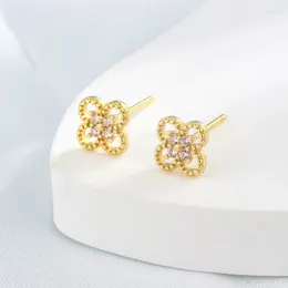 Stud Earrings Fashion Zircon Four-leaf Clover Women Trendy Design Temperament Delicate Hollowed Flower Mini Wholesale