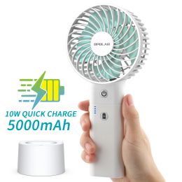 Fans Opolar Handheld Fans Portable Battery Operated Fan Rechargeable Fan 5000mAh Power Bank 3 Speeds 520H Work Time Indoor Outdoor