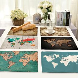 Table Mats 42x32cm Linen World Map Dining Placemats Coffee Tables Non-slip Mat Coasters Tableware Plates Kitchen Accessories