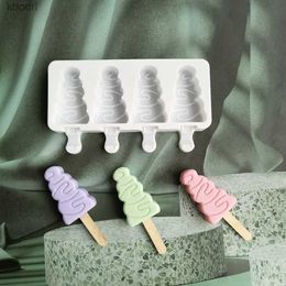 Ice Cream Tools Triangle Tree Shape Silicone Ice Cream Mould DIY Homemade Popsicle Moulds 4 Cell Ice Cube Tray Pudding Baking Tools YQ240130