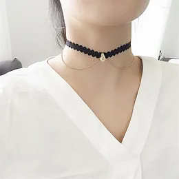 Choker Style Wave Double Layer Black Velvet Chokers Fashion Punk Geometric Crystal Pendants Necklaces For Women Party Jewellery Gift