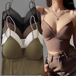 Women's Tanks Ladies Camisole Slim Fit Sexy Stretch Push Up Bra With Chest Pads Knitted Crop Top Short Tube V-Neck Tops Bralette