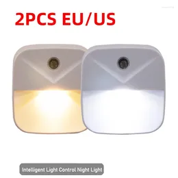 Luci notturne 2 pezzi LED luce spina UE USA sensore di controllo intelligente per corridoio scala camera da letto lampada a risparmio energetico