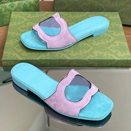 Womens Slip On Sandals Designer Quilted Texture Slippers Ladies Yellow Pink Blue Low Heels Sliede Outdoor Mules Flip Flops Beach Shoe With Dust Bags Leisure Shoe