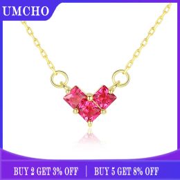 Necklace UMCHO Women for Jewellery Pendants Necklaces Heart Fine Jewellery 925 Sterling Sliver Oval Romantic Wedding Gift Valentine