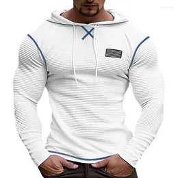 Men's Casual Shirts Vintage Waffle Mens Hoodie T-shirts Long Sleeve Slim Drawstring Tees Tops Spring Autumn Fashion Streetwear Leisure Men