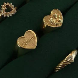 Rings Custom Name Rings for Mom Personalised Heart Signet Ring 2022 Jewellery Memento Gifts