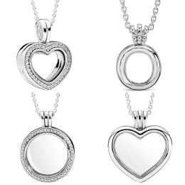 Sets Sparkling Round Heart Locket Floating Pendant Necklace For Fashion 925 Sterling Silver Bead Charm DIY Jewellery