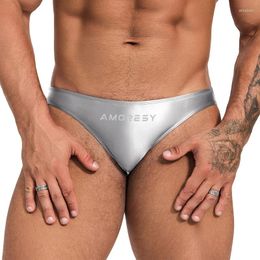 Underpants Satin Glossy Mens Sexy Underwear Oily Yoga Sports Running Leisure Shinny Low-waisted Briefs Swimming Trunks