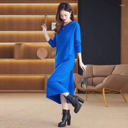 Casual Dresses Jacquard Hooded Knitted Dress Temperament Middle Aged Women's Art Autumn And Winter Loose Size Sweater Midi Knitwear Z4583