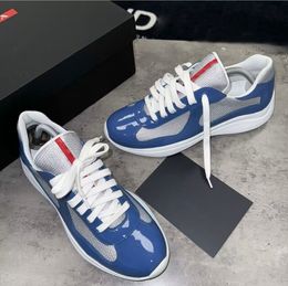 Top Luxury Men America Cup Trainers & Sports Shoes Low Top Rubber Sole Mesh Fabric & Patent Leather Man Excellent Skateboard Walking EU38-46 Original Box