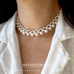 Necklaces Elegant Shell Pearl Necklace for Women's Wedding Gift Grey White Ball Jewellery