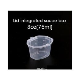 75Ml 3Oz Disposable Plastic Sauce Cups With Lid Seasoning Chutney Box Clear Take-Out Box Food Takeaway Small Storage Box 100Pcs Sn2817