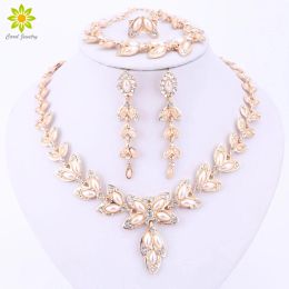 Alloy Simulated Pearl Jewelry Sets For Women Pendant African Beads Crystal Necklace Earrings Ring Bracelet Fine Accessories