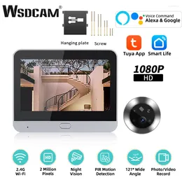 Doorbells WSDCAM Wifi Indoor Camera 1080P Tuya Peephole Doorbell PIR Motion Detection Door Viewer Night Vision One Way Talk 5000mAh