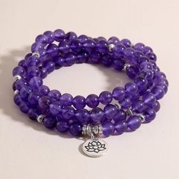 Strand OAIITE 8mm Purple Crystal Bracelet Prayer 108 Mala Bead Rosary Beads Charm Necklace Jewelry For Women And Men