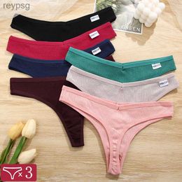 Other Panties 3Pcs/Set Women Sexy Cotton Thongs Solid V-Waist Stripe Lady Breathable G-String Soft Underwear Female Intimates Lingerie YQ240130