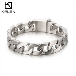 Bracelets Kalen Brushed 14mm High Quality Stainless Steel Men's Bracelet Gold Color Necklace Simple Ochain Accessories Assembly Jewelry