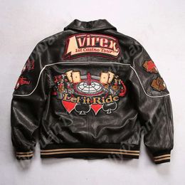 Bens de luxo hip avirex hop versão larga jaqueta de couro de pele de carneiro clássico casino bordado espuma textura jaqueta piloto jaquetas bomber 7883